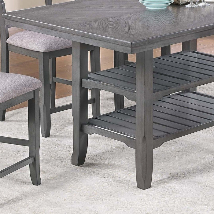 7 Piece Counter Height Dining Set With Storage Shelves, Table & 6 High Chairs - Gray