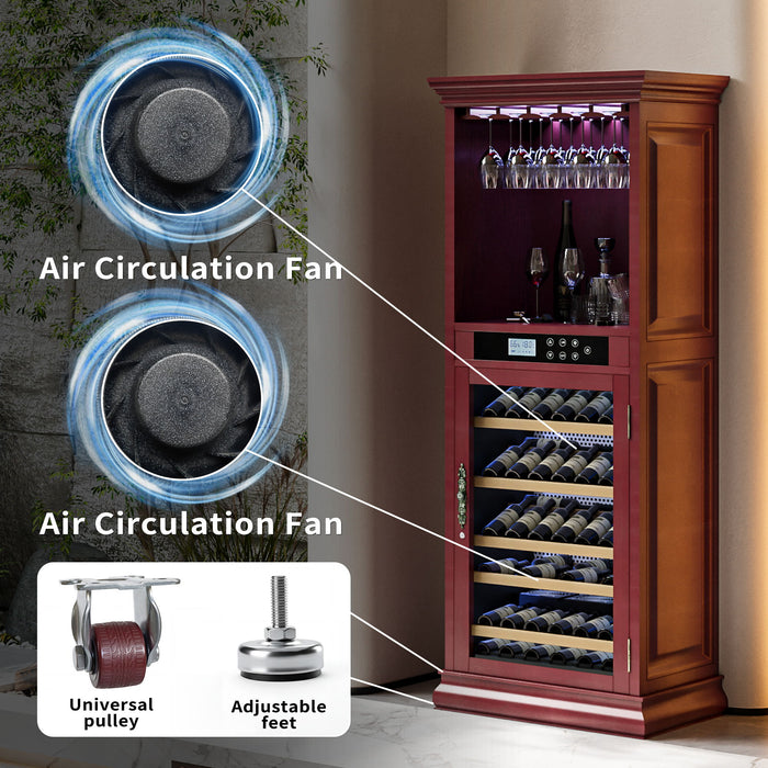 Single Zone Wine Cooler With Tempered Glass Door LED Lighting, 56 Bottle Capacity, Touch Screen Control - Cherry