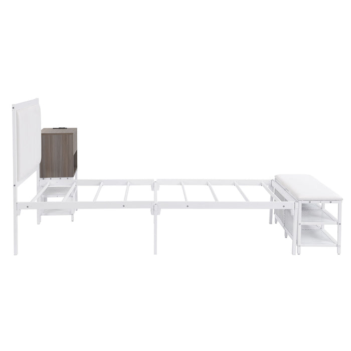 Platform Bed With 2 Tier Storage Shelves, Storage Cabinet