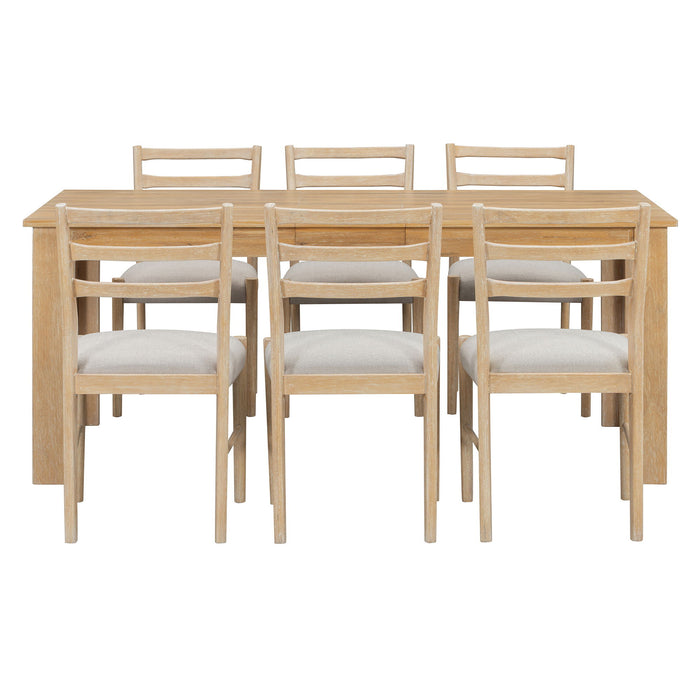 7 Piece Dining Set With Extendable Table, 2 Drawers & 6 Upholstered Chairs