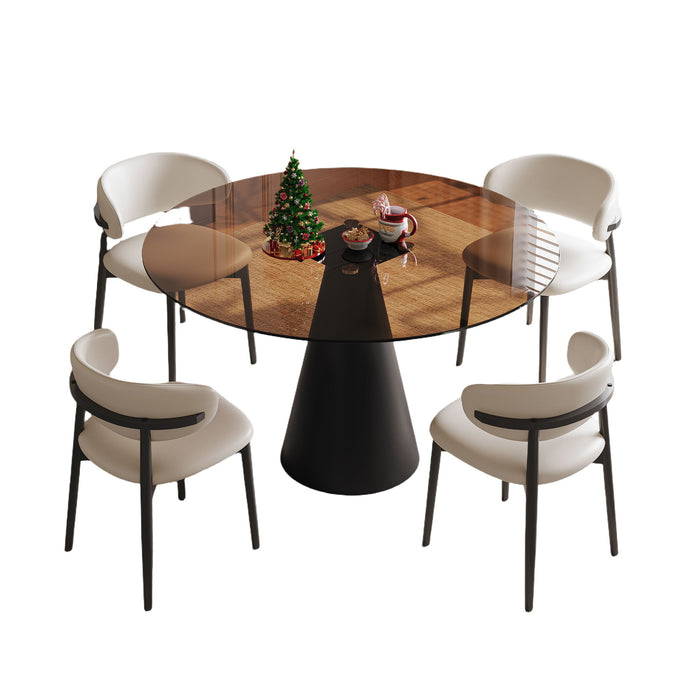 Round Dining Table With Tempered Glass Top - Black / Brown