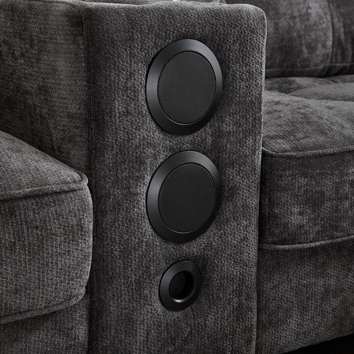 Modern Sectional Sofa U-Shaped With Movable Ottomans, Bluetooth Speakers, LED Lights And Modular Storage