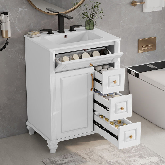 Freestanding Bathroom Vanity With Sink, 3 Drawers & Flip-Out Drawer