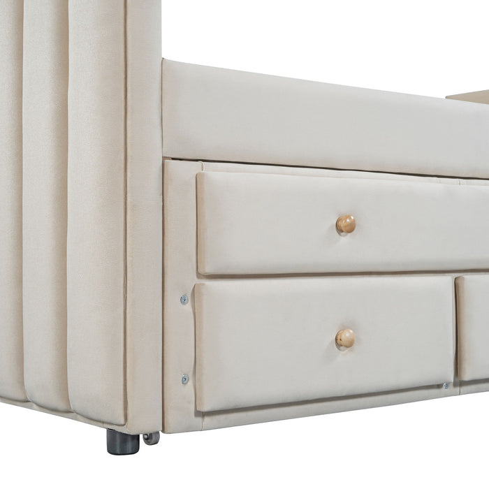 Upholstered Daybed With Trundle And Drawers