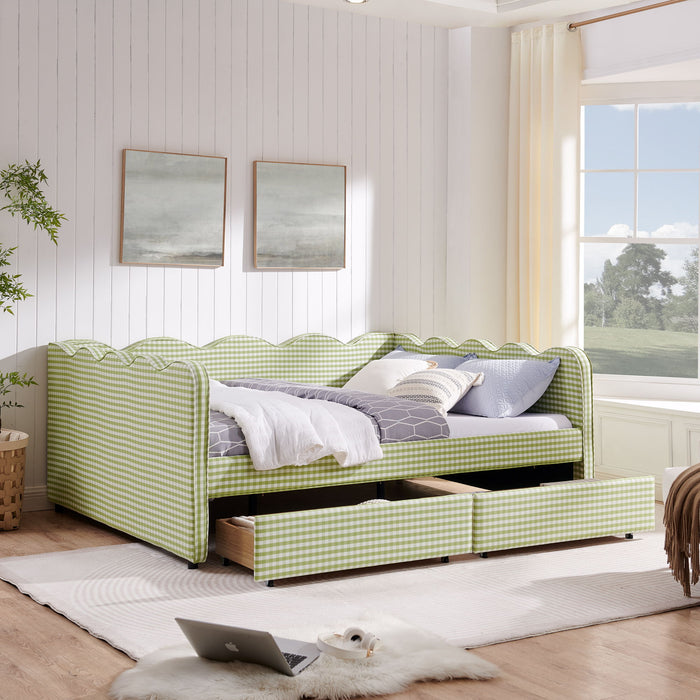 Gingham Daybed With USB Charging Port, Wave-Shaped Design