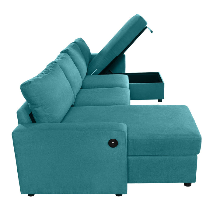 Convertible Sectional Sofa With Storage Chaise Lounges And USB Ports
