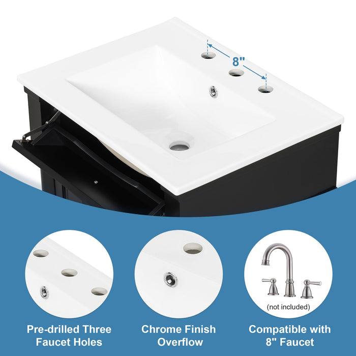 Freestanding Bathroom Vanity With Sink, Adjustable Shelf & Flip Drawer