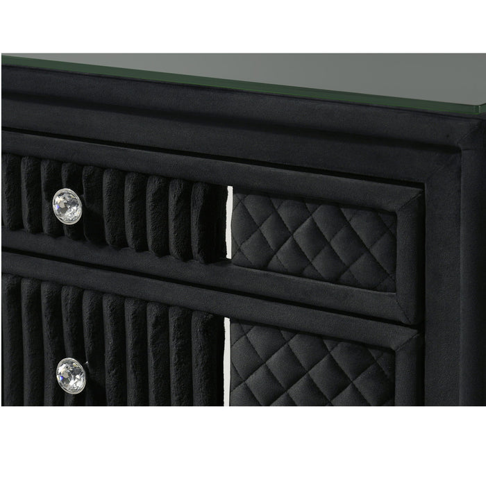 1 Piece Nightstand Upholstery Textured Look Luxurious Feel Drawer Fronts Crystal Style Knobs - Black