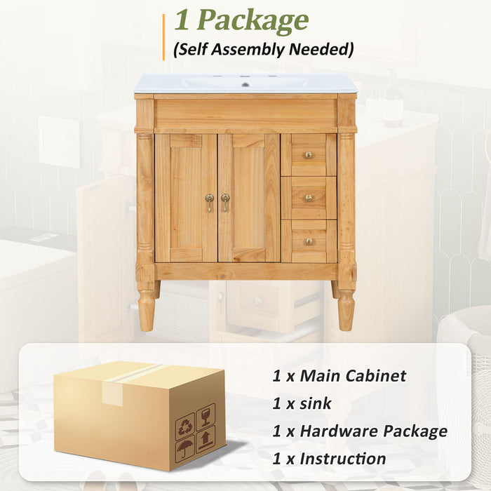 Modern Bathroom Vanity With Ceramic Sink, Soft Close Doors, Adjustable Shelves