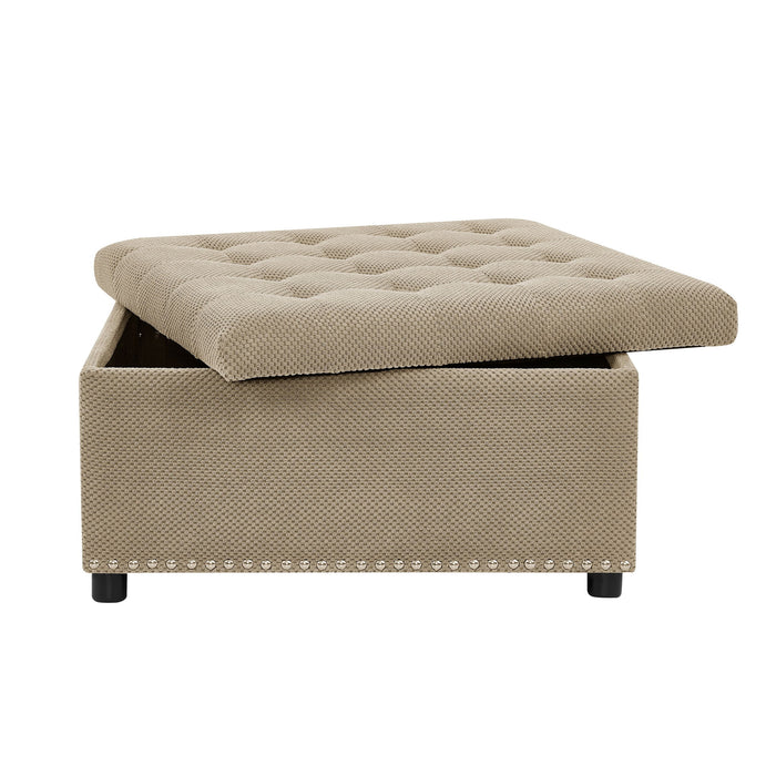 Square Tufted Storage Ottoman With Nailhead Trim