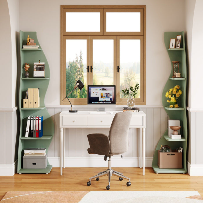 5 Tier Wavy Corner Bookshelf And Plant Stand For Living Room