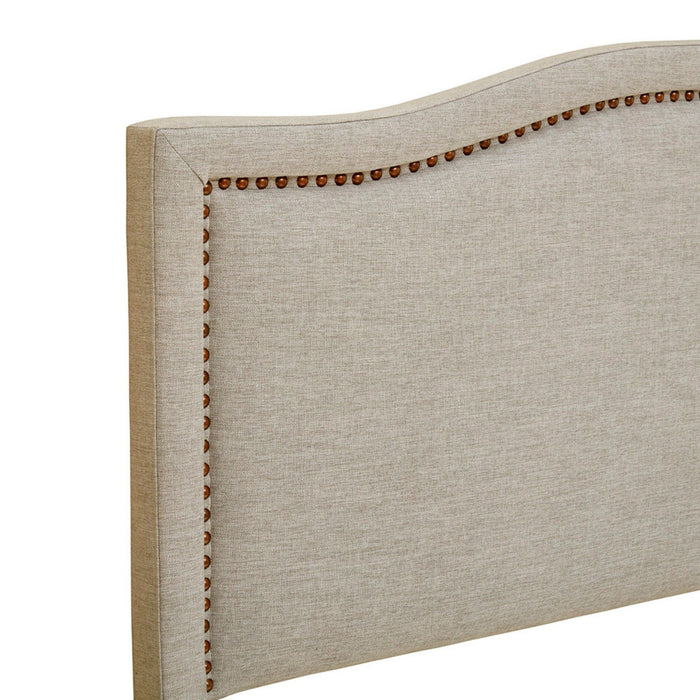 Elegant Panel Headboard With Copper Nailheads And Adjustable Metal Legs