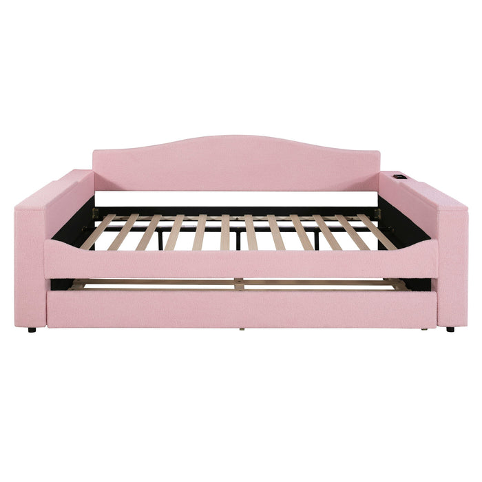 Upholstered Daybed With Storage Armrests, Trundle And Latest Integrated Bluetooth Audio System