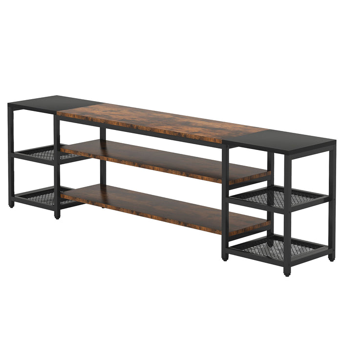 TV Stand For TVs, Extra Long With 3 Tier Ventilated Shelves - Rustic Brown