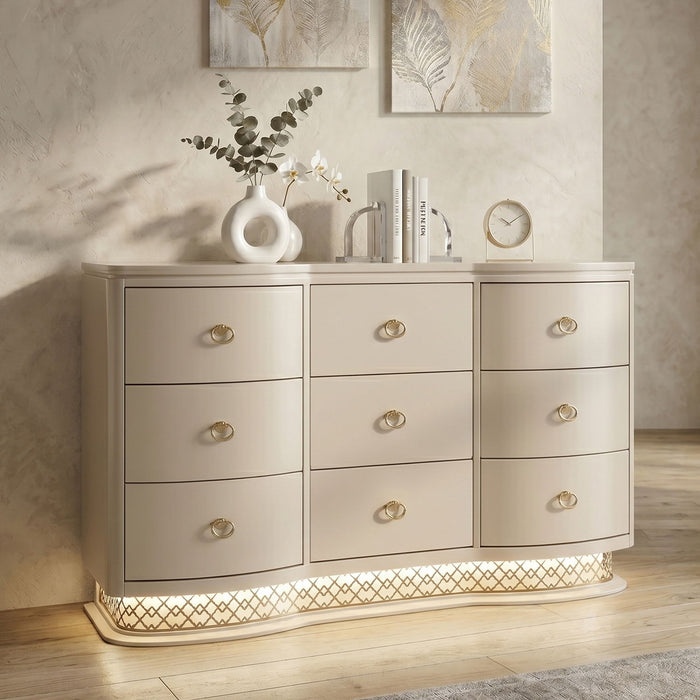 Flora - 9 Drawer Dresser With LED - Champagne
