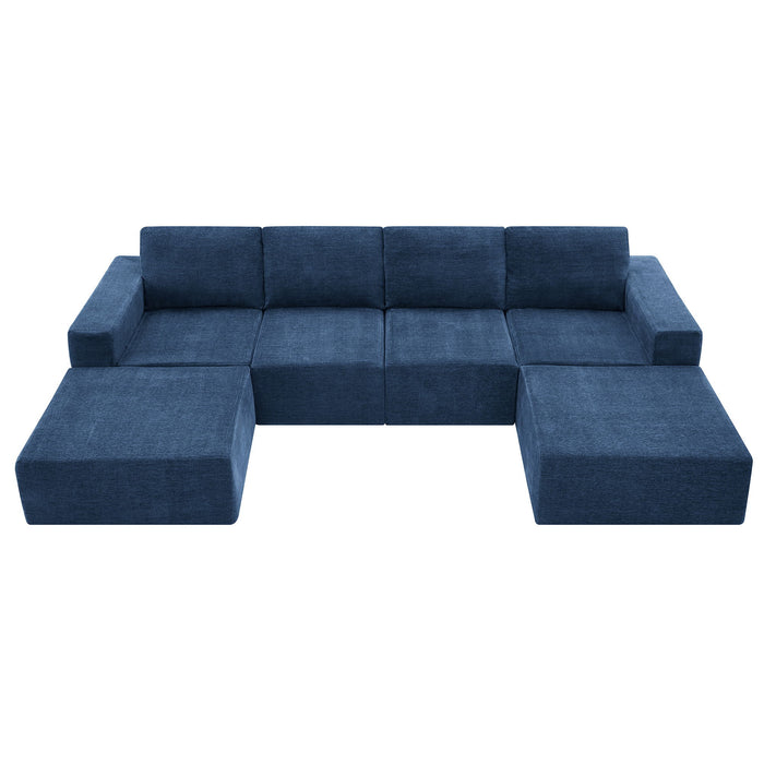 Modular U Shaped Sectional With Ottomans, Luxury Cloud Floor Couch With Deep Seat Fully Compressed Upholstered Sofa