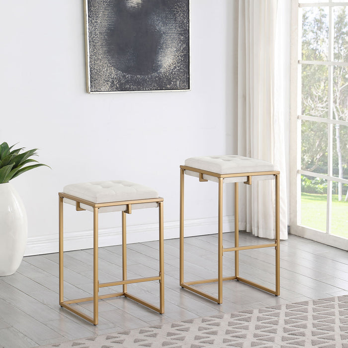 Square Counter Height Stools (Set of 2) - Beige / Gold