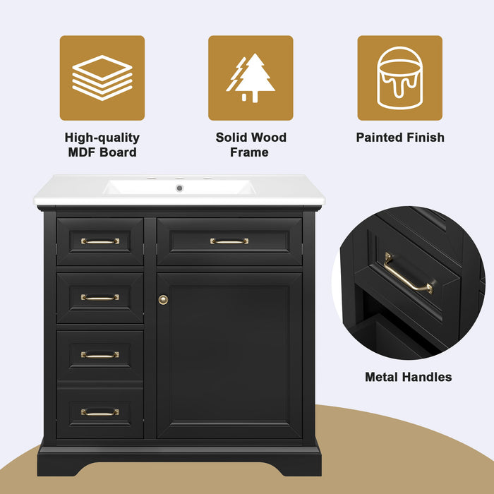 Modern Bathroom Vanity With Sink Top, 4 Drawers And 1 Soft-Close Door