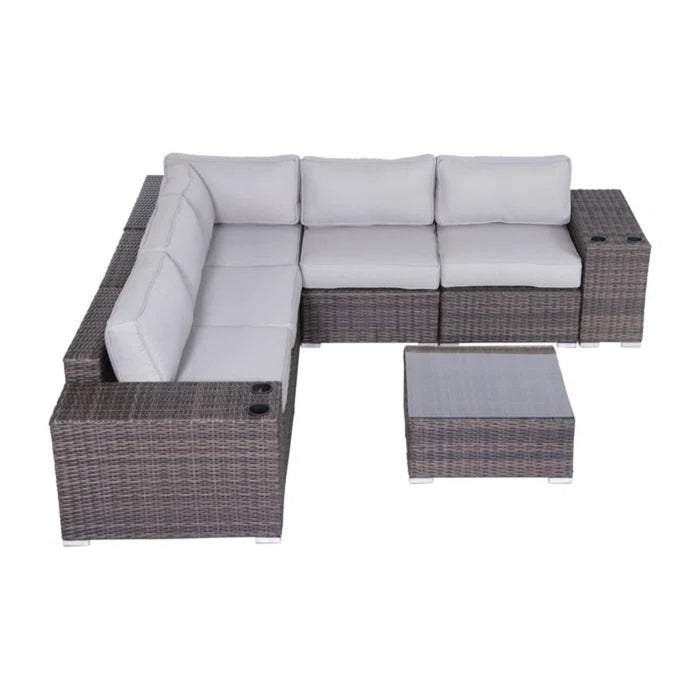 Modern Patio Rattan Sectional Set With Cushions