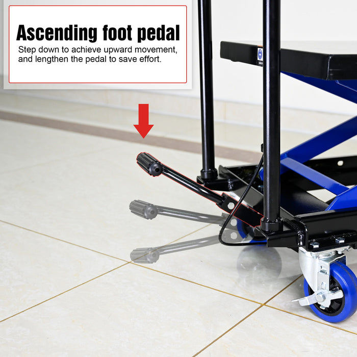Hydraulic Lift Trolley, 500 Lbs Capacity, With 4 Wheels, For Material Handling And Transportation - Black / Blue