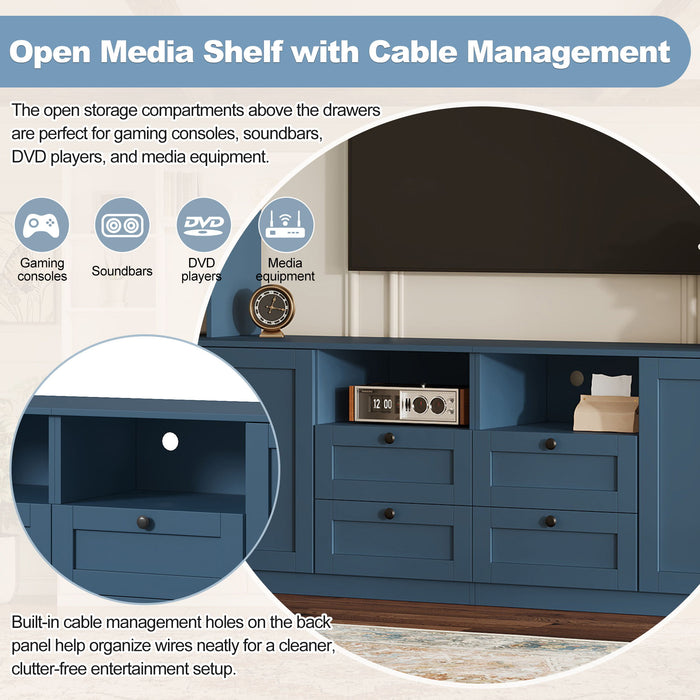 Farmhouse Elegant Entertainment Center Wall Unit With 4 Drawers