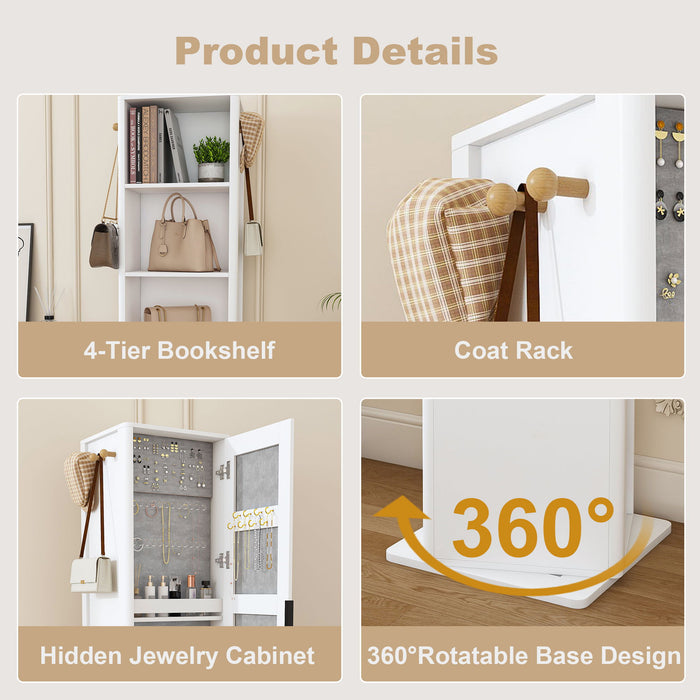 360 Degrees Rotating Makeup Cabinet With Full-Length Mirror, Jewelry Storage