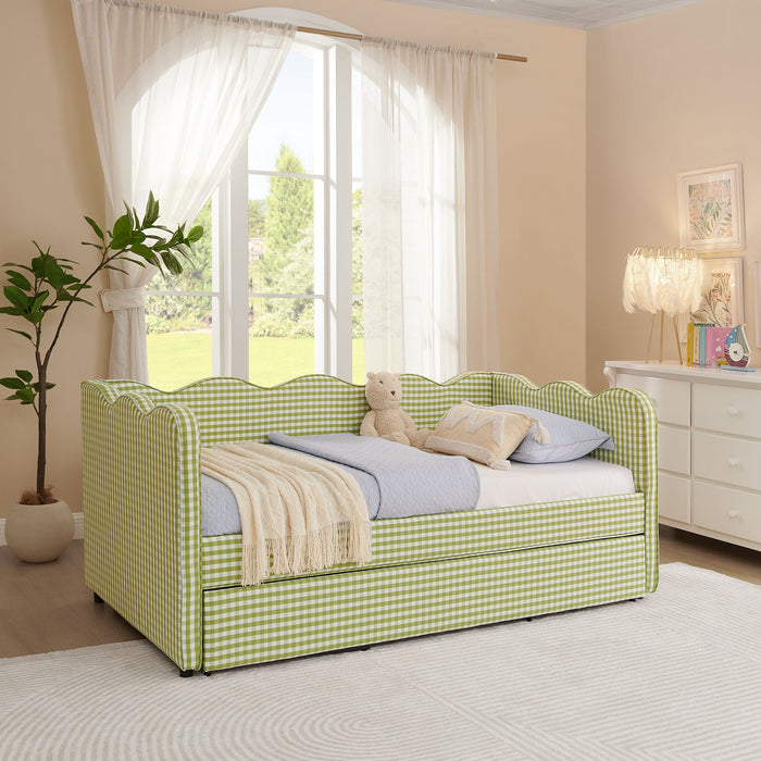 Gingham Daybed With USB Charging Port, Wave-Shaped Design