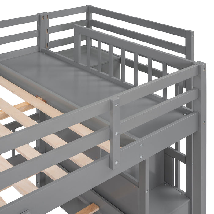Multifunctional Triple Bunk Bed With Drawers And Guardrails