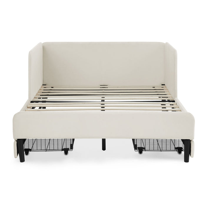 Upholstered Platform Bed Frame With 2 Storage Drawers And Adjustable Sofa Bed