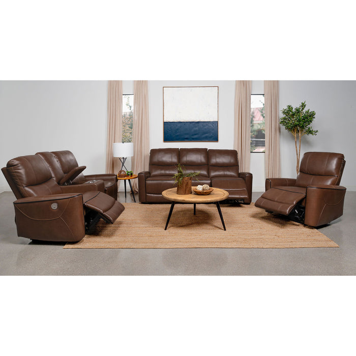 Denson - Upholstered Power Recliner Chair With USB Charging And Smooth Button Recline - Brown
