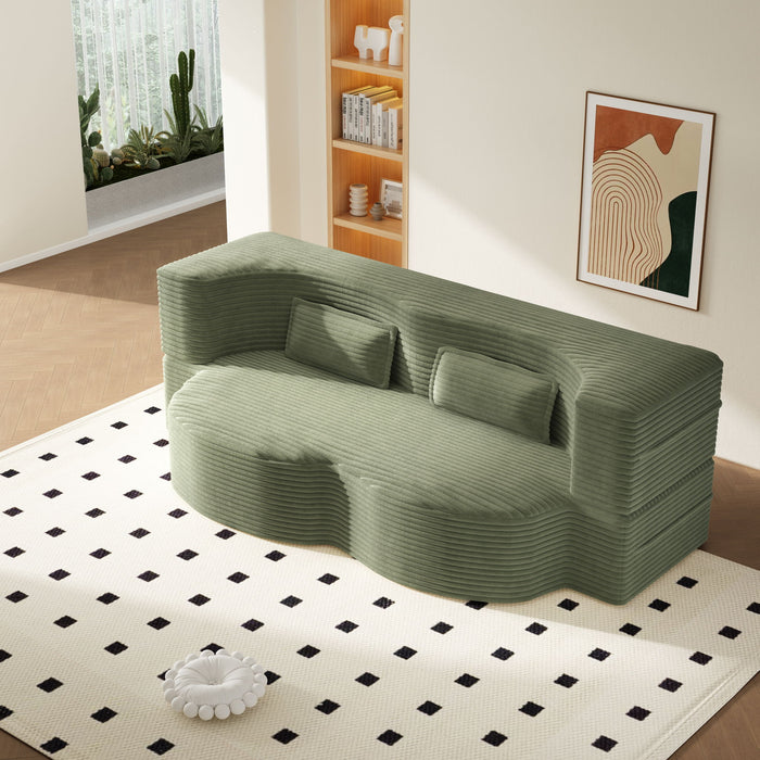 Modern Floor Sofa With 2 Pillows, Convertible Twin Size Folding Mattress For Living Room