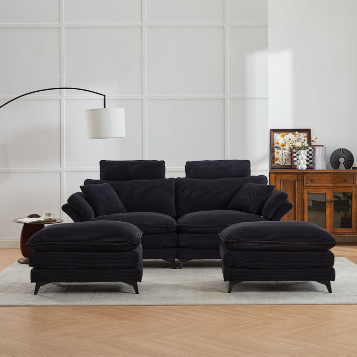 Modern Corduroy Deep Seat Sectional Sofa With Ottoman