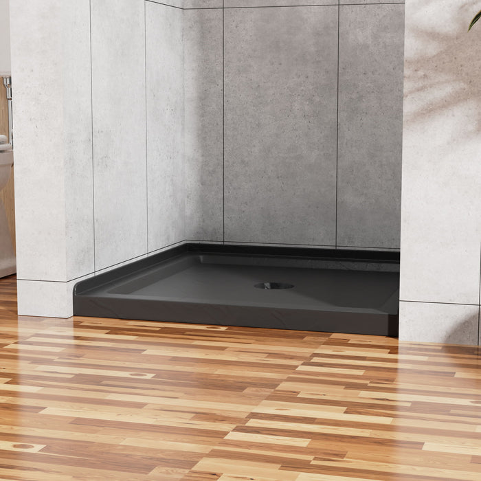 Anti Slip Center Drain Single Threshold Shower Base Slate - Black