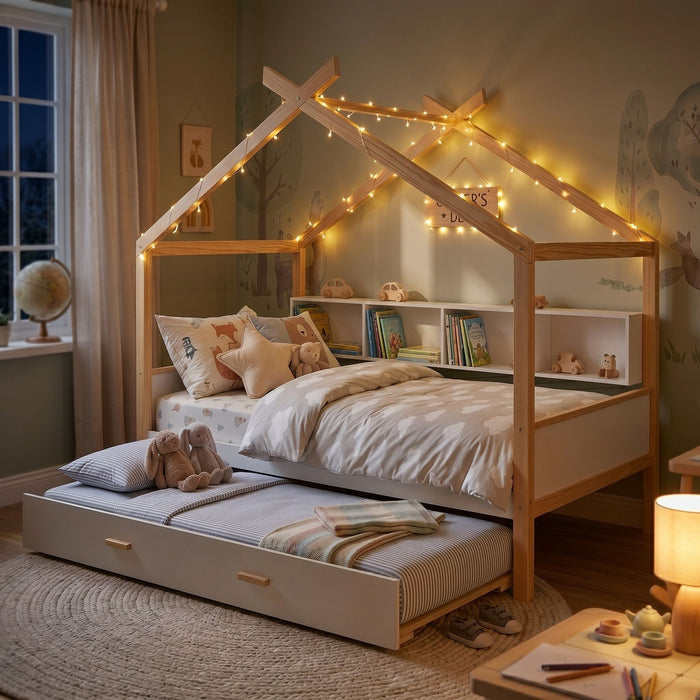 House Bed With Bookshelf Storage