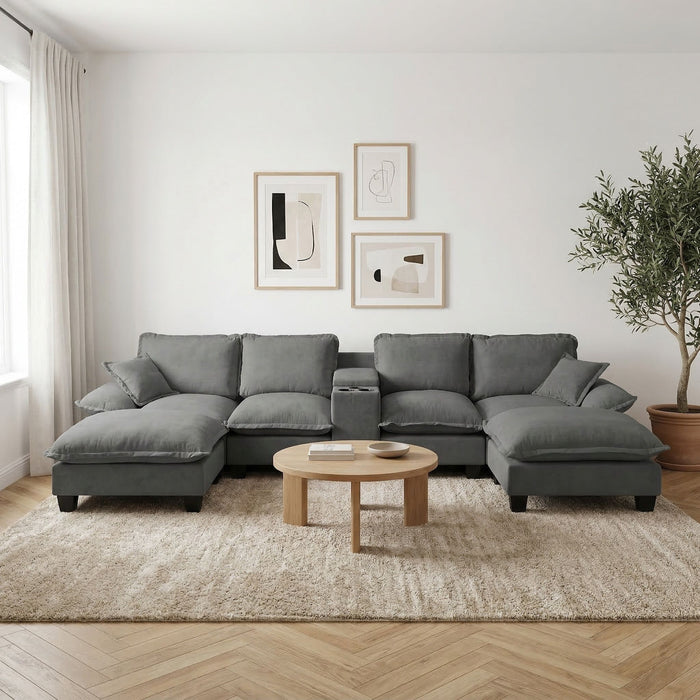 Modular Cloud Couch Sofa With Cup Holders & Storage, USB Port