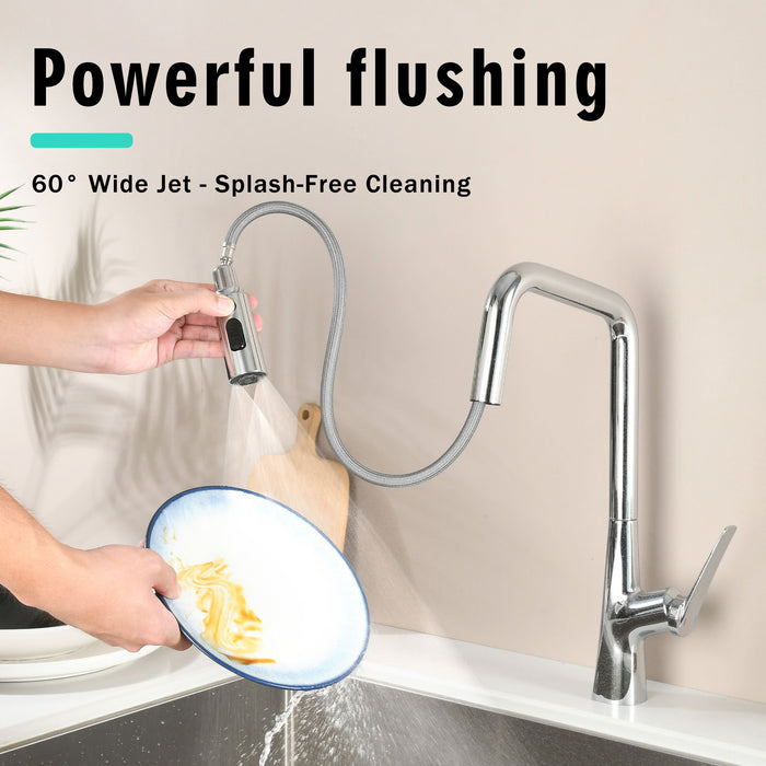 Professional Kitchen Faucet With 3 Function 360 Sprayer And 1 Touch Switching