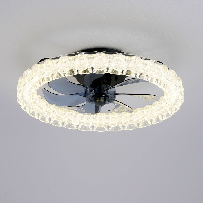 LED Light Source And Remote Control, 3000 - 6500K Dimmable Flush Mount LED Fan Light, 6 Speeds, Quiet DC Motor - Matte Black