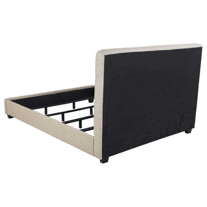 Upholstered California King Bed With Tufted Headboard And Birch Legs - Oatmeal