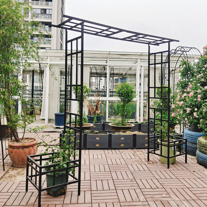 Garden Arch With Adjustable & Climbing Plants Support - Black