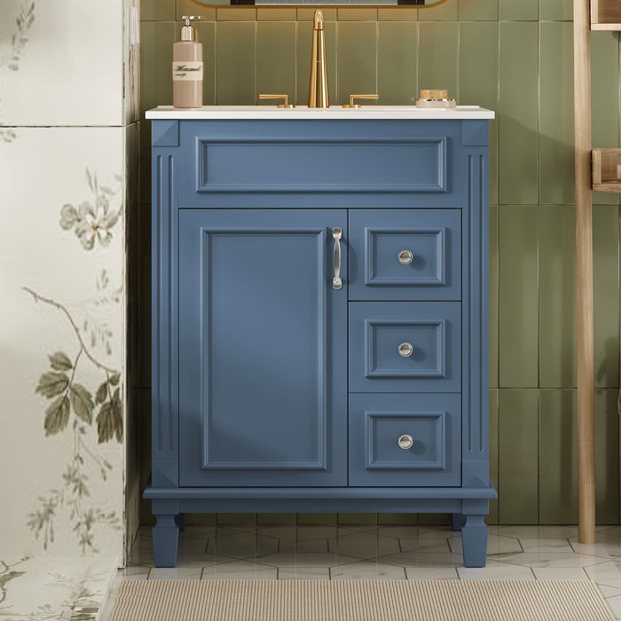 Bathroom Vanity With Ceramic Sink, Compact Cabinet With 2 Drawers And Adjustable Shelf - Blue