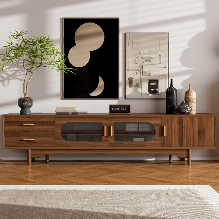 Modern TV Stand With Fluted Glass Doors & 2 Drawers