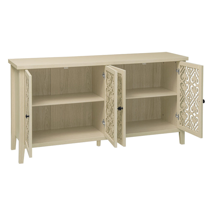 Hollowed Out Cabinet With 4 Doors, American Furniture, Suitable For Bedroom, Living Room, Study - Natural