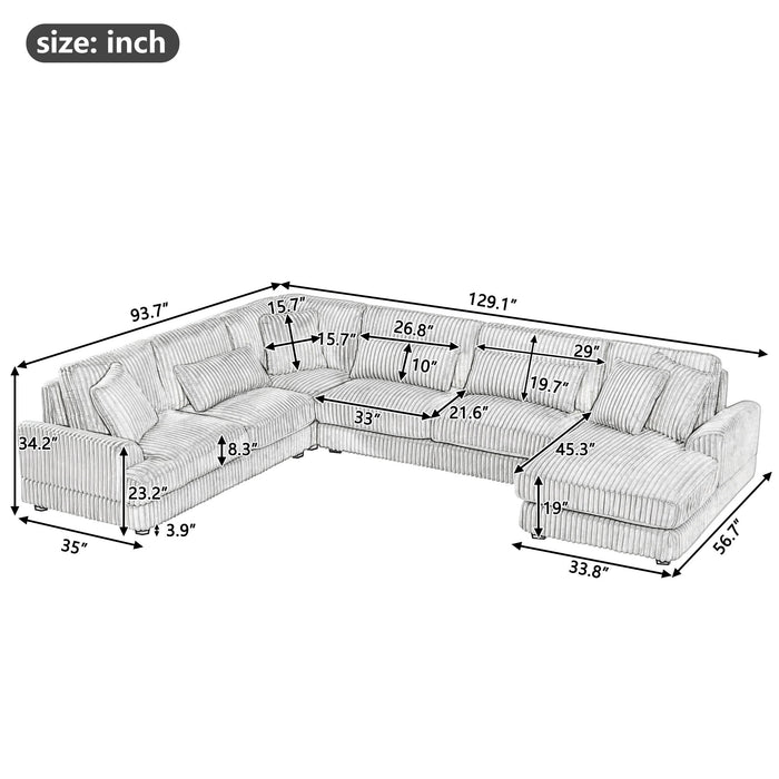 U - Shaped Sectional Sofa With Chaise Lounge, Oversized Living Room Sofa - Gray