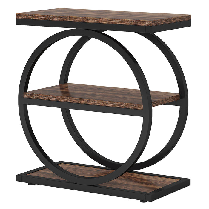 Industrial Narrow End Table With 3 Shelves