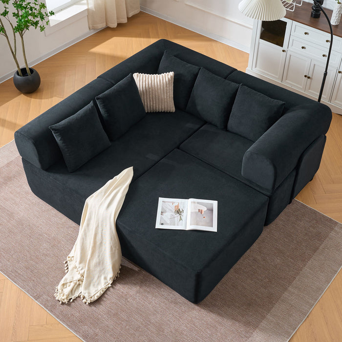 Modular L-Shaped Sectional Sofa With Deep Seat, Movable Chaise & 5 Pillows