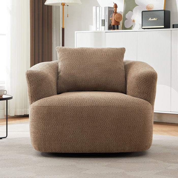 360° Swivel Barrel Sofa Chair With Throw Pillow, Chenille Upholstered Accent Chair
