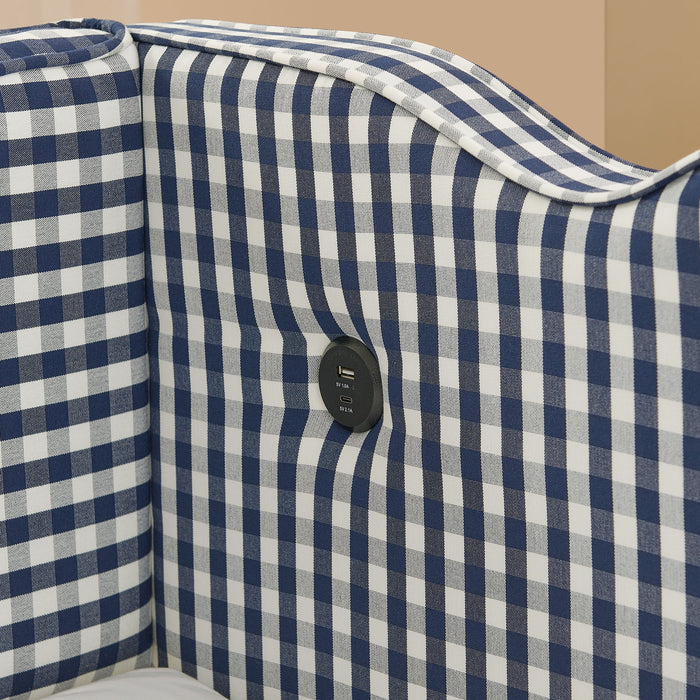 Gingham Daybed With USB Charging Port, Wave-Shaped Design