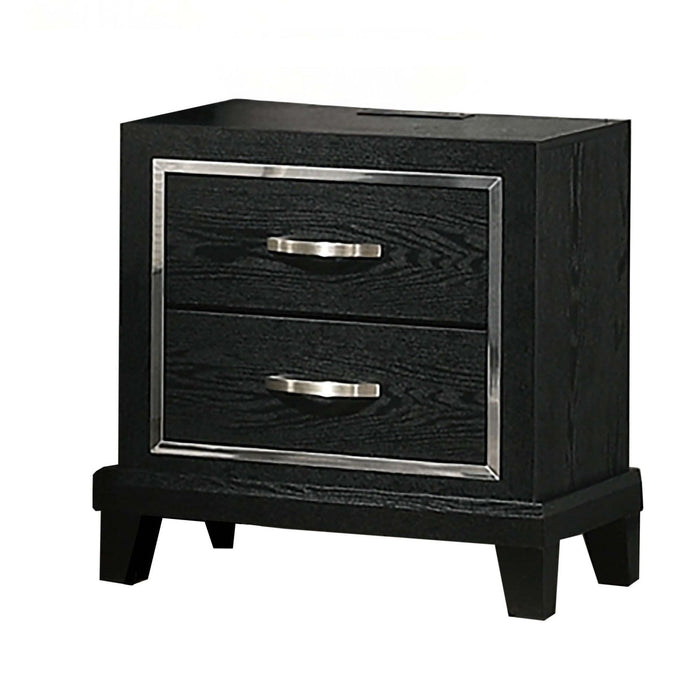 Nightstand With USB Port, Tapered Legs - Black