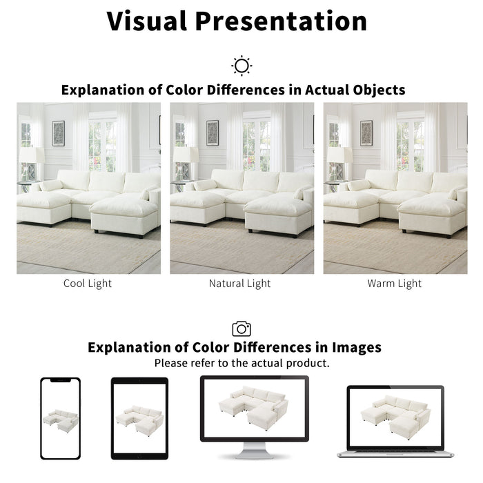 Modular Sectional With Storage Pockets, 5 Seat U Shaped Couch Set With Pillows, Free Combination Modern Cloud Sofa With 2 Movable Ottoman