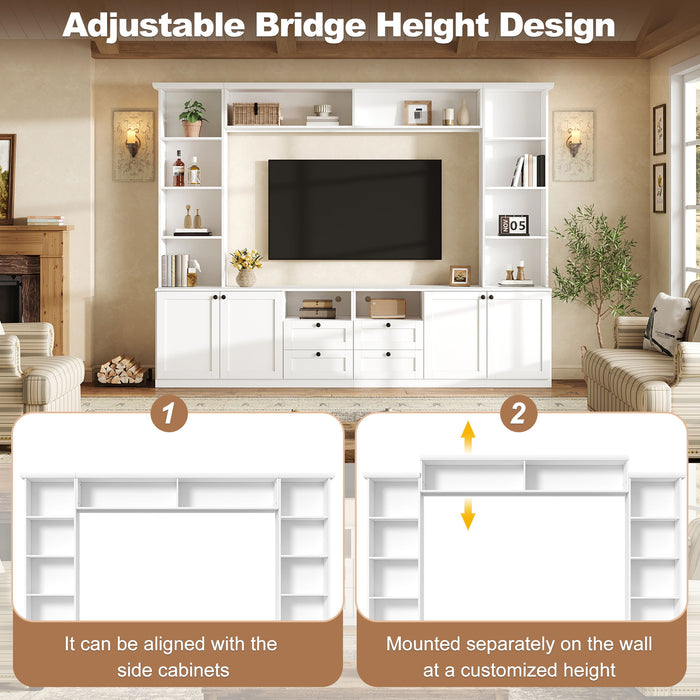 Farmhouse Elegant Entertainment Center Wall Unit With 4 Drawers
